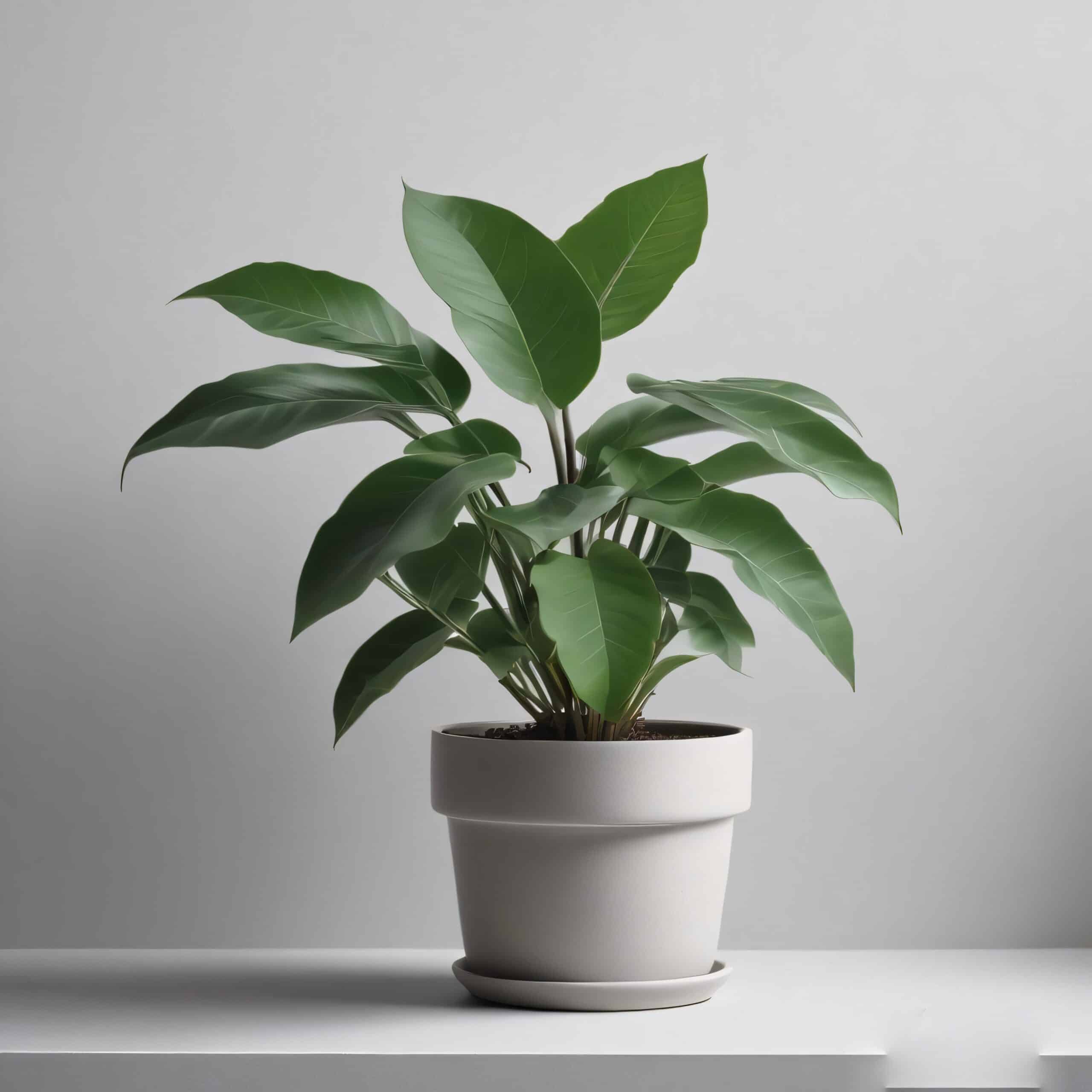 Minimalist Potted Plant, Light Gray Background, Simple Elegance